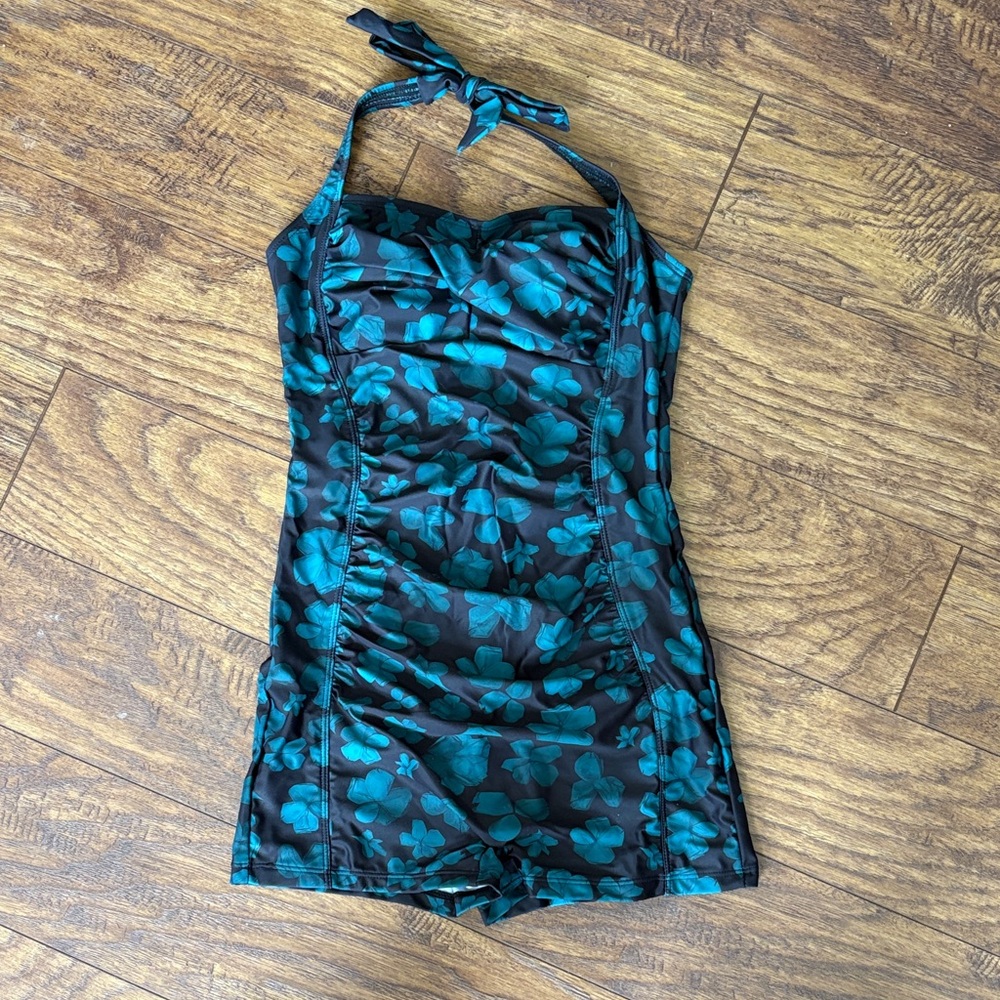 Teal Floral Halter Swimsuit